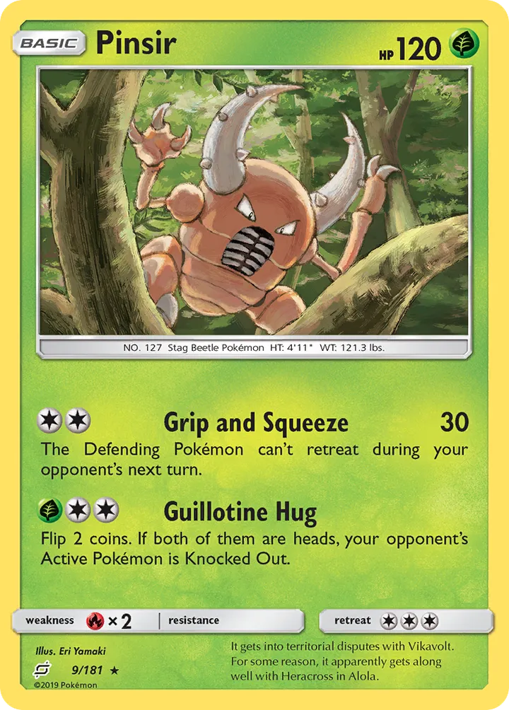 Sun & Moon—Team Up 영어판 Pinsir 9 카드 앞면