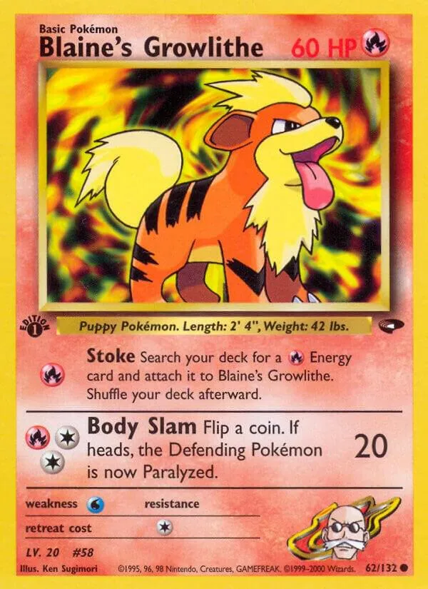 Gym Challenge 영어판 Blaine's Growlithe 62 카드 앞면