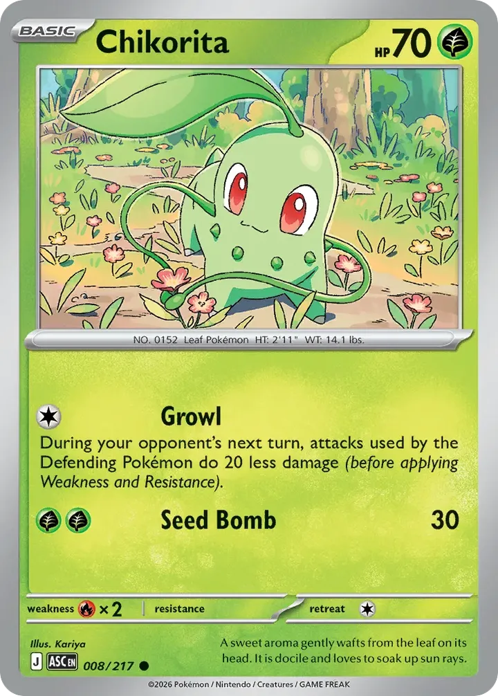 Mega Evolution—Ascended Heroes 英語版 Chikorita 8 カード表面