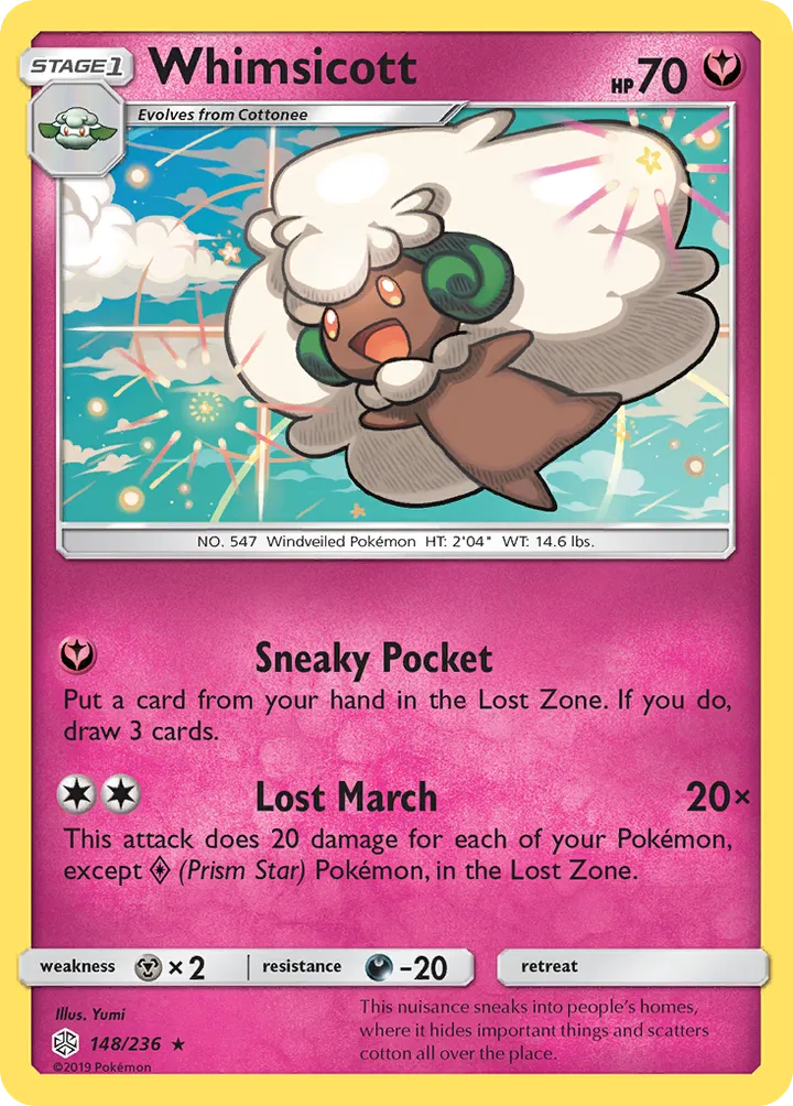 Sun & Moon—Cosmic Eclipse 영어판 Whimsicott 148 카드 앞면