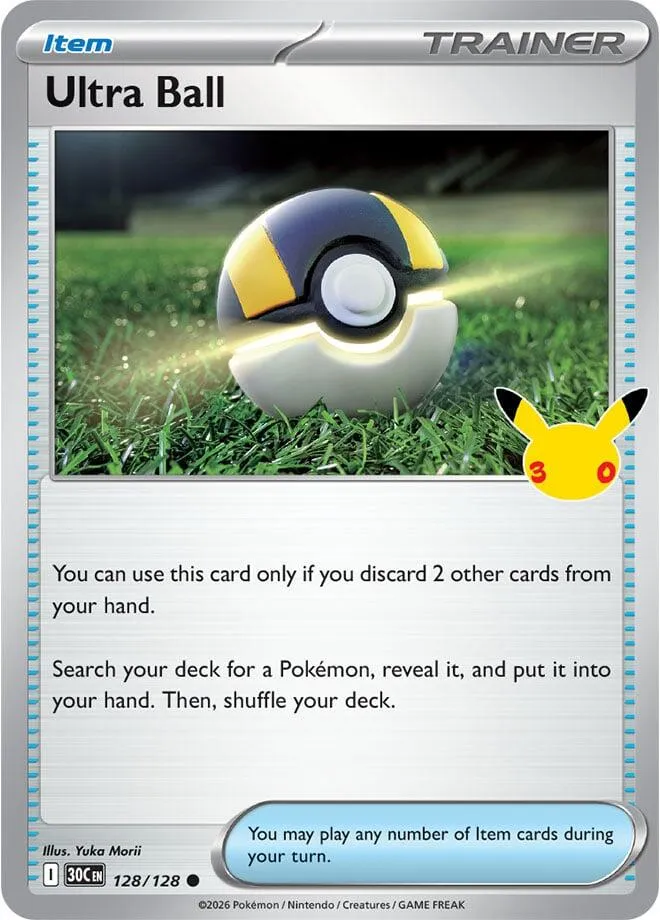 Pokémon TCG: 30th Celebration 영어판 Ultra Ball 128 카드 앞면