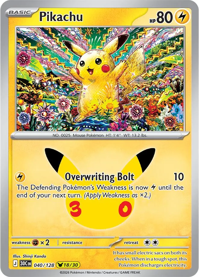 Pokémon TCG: 30th Celebration 英語版 Pikachu 40 カード表面