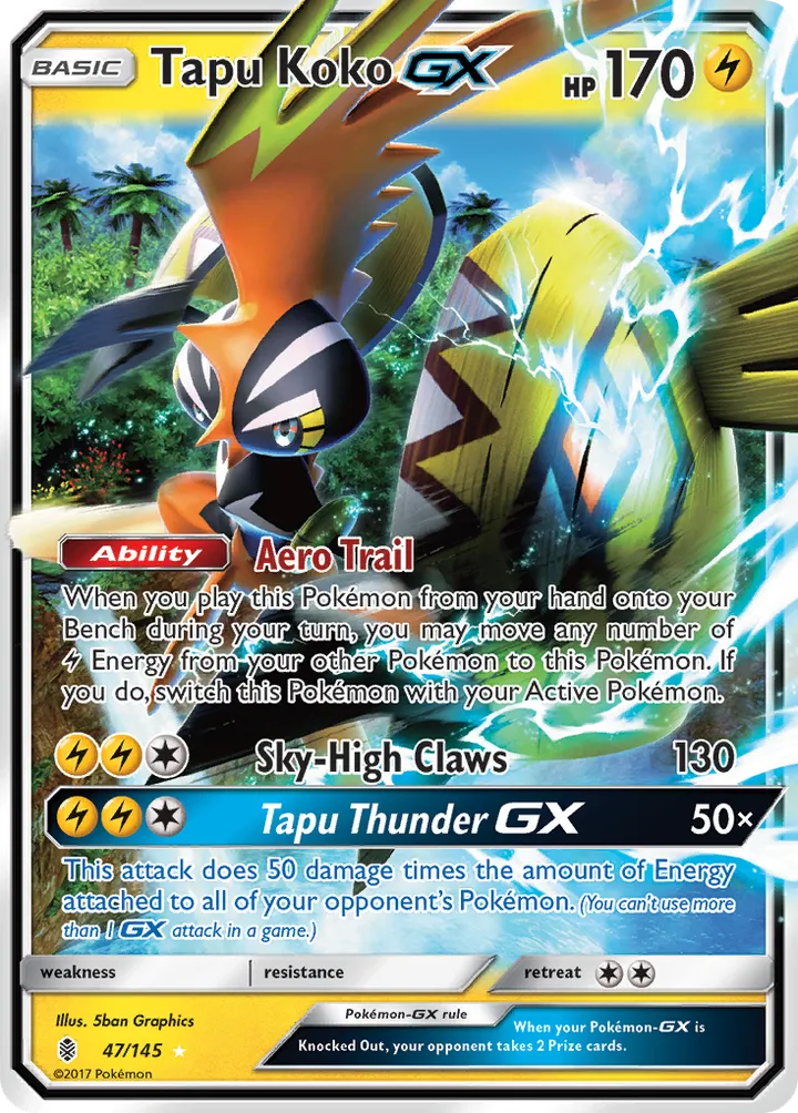 Sun & Moon—Guardians Rising 영어판 Tapu Koko-GX 47 카드 앞면
