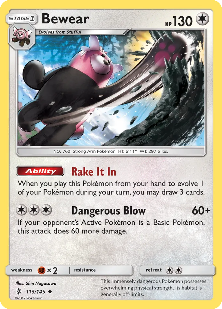 Sun & Moon—Guardians Rising 영어판 Bewear 113 카드 앞면