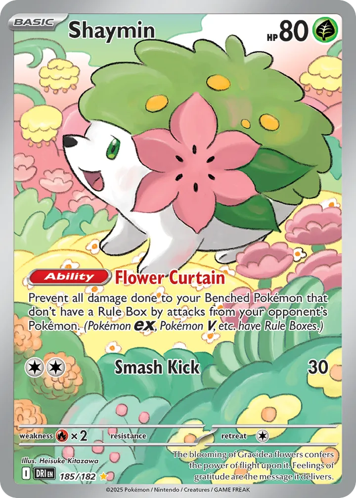 Front of Shaymin 185, Scarlet & Violet—Destined Rivals English