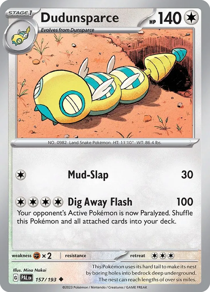 Scarlet & Violet—Paldea Evolved 영어판 Dudunsparce 157 카드 앞면
