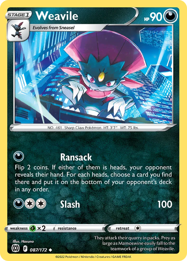 Sword & Shield—Brilliant Stars 영어판 Weavile 87 카드 앞면