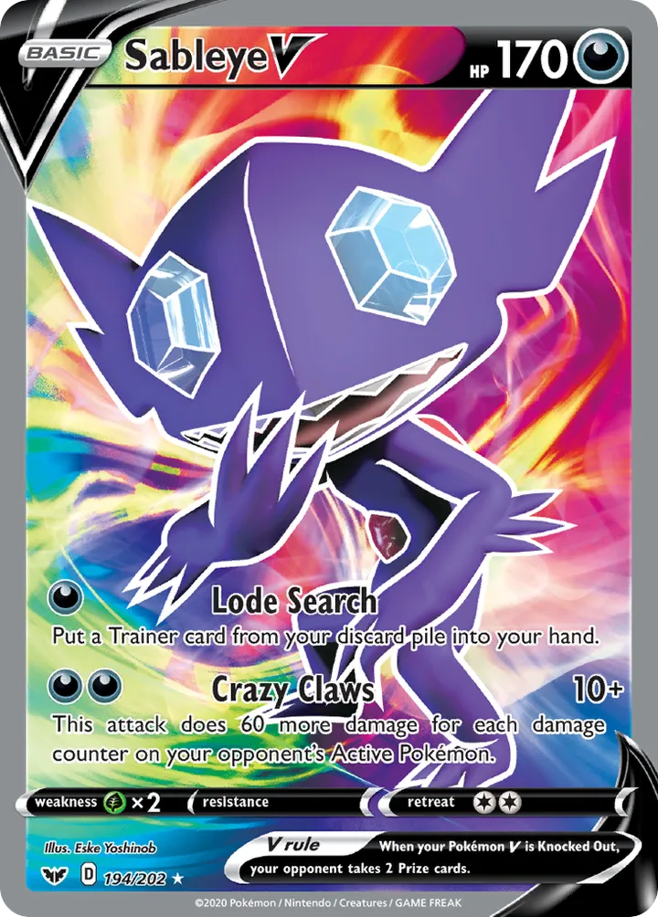 Sword & Shield 英語版 Sableye V 194 カード表面