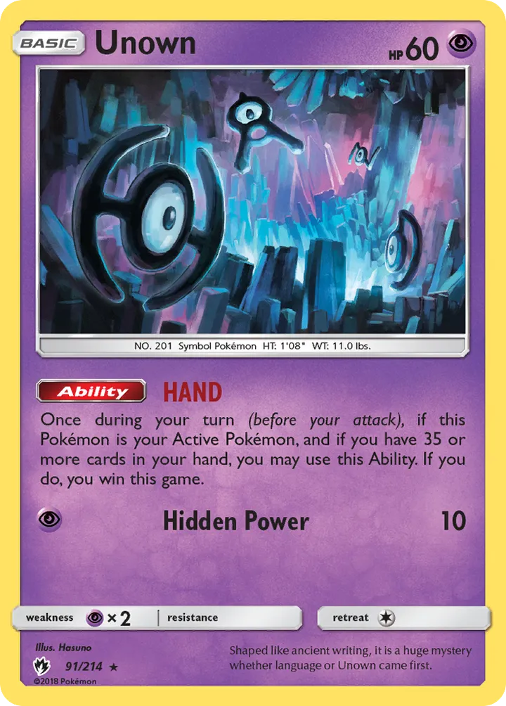 Sun & Moon—Lost Thunder 영어판 Unown 91 카드 앞면