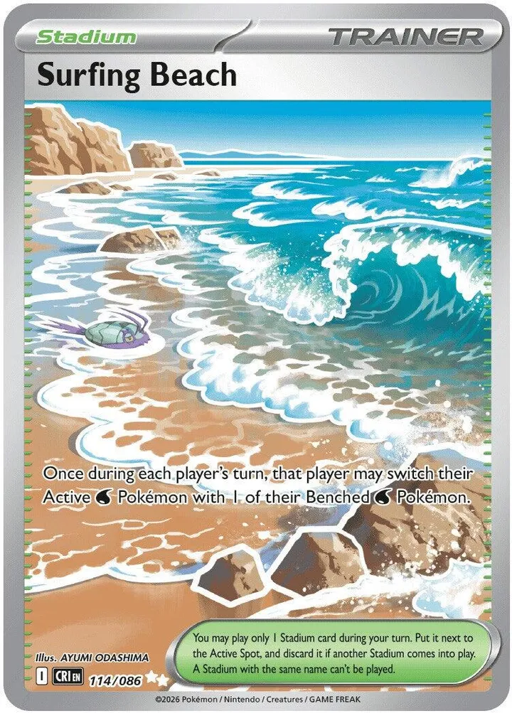 Mega Evolution—Chaos Rising 영어판 Surfing Beach 114 카드 앞면