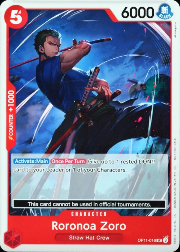 A Fist of Divine Speed 英語版 Roronoa Zoro OP11-016 · デモデッキ カード表面