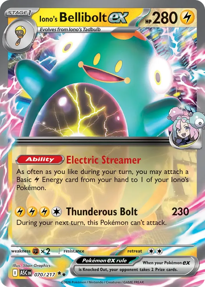 Mega Evolution—Ascended Heroes 영어판 Iono's Bellibolt ex 70 카드 앞면