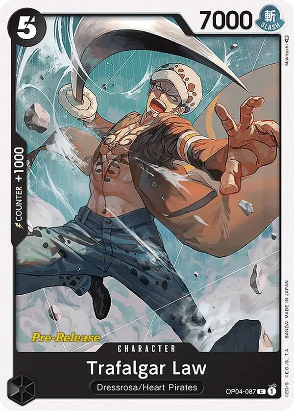 Kingdoms of Intrigue 영어판 Trafalgar Law OP04-087 · 세트 출시 행사 카드 앞면