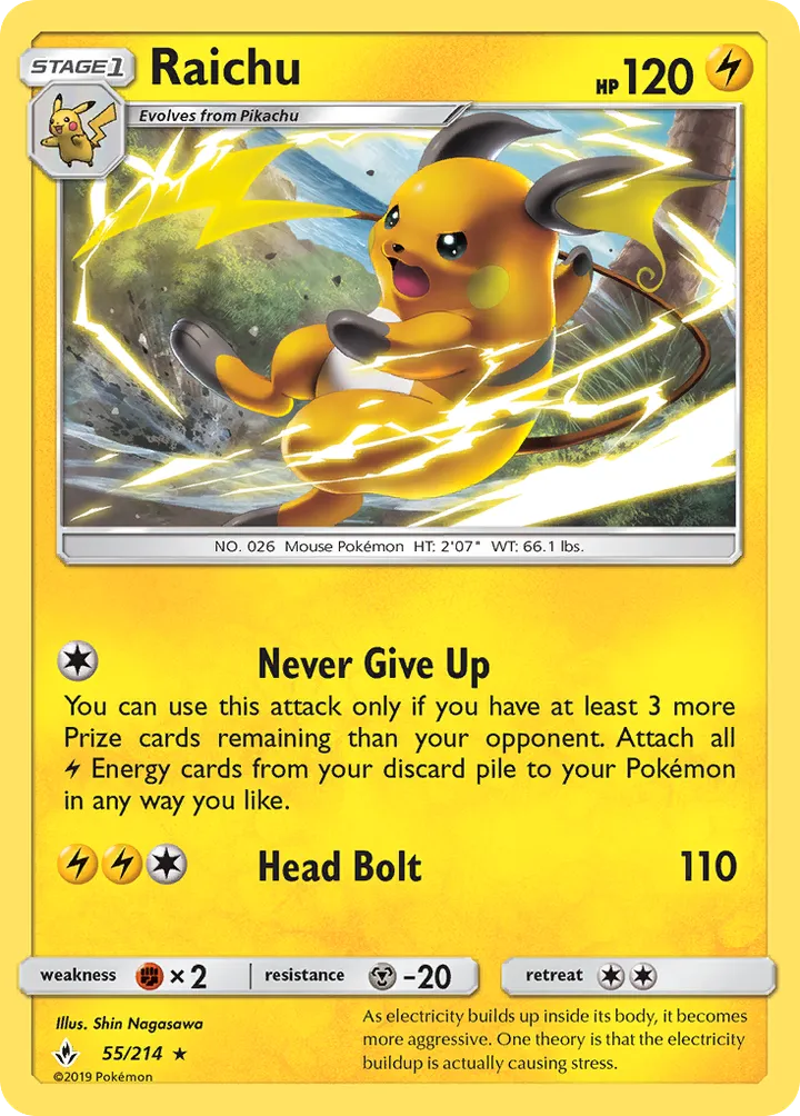 Sun & Moon—Unbroken Bonds 영어판 Raichu 55 카드 앞면