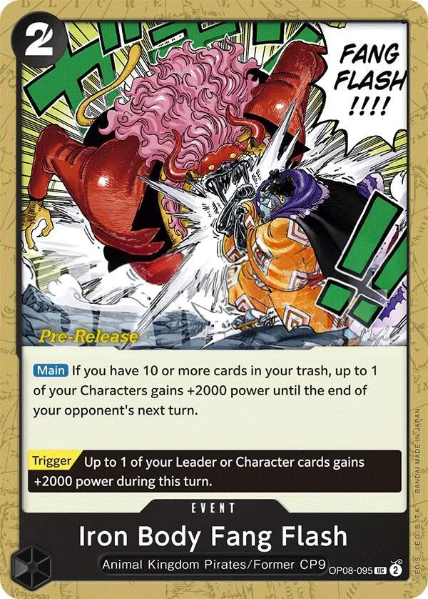 Two Legends 英語版 Iron Body Fang Flash OP08-095 · プレリリース カード表面