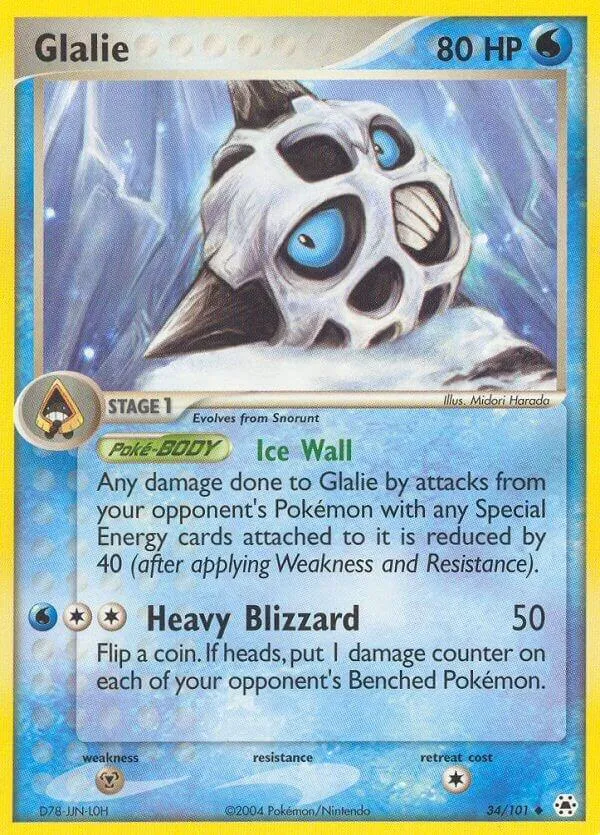EX Hidden Legends 영어판 Glalie 34 카드 앞면