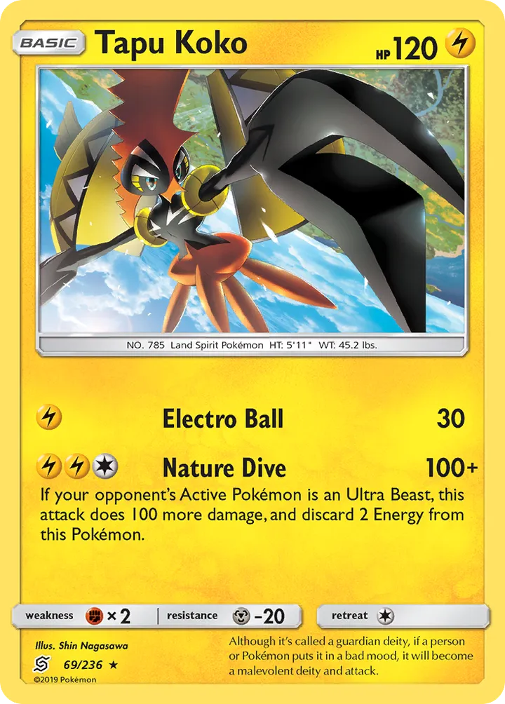Sun & Moon—Unified Minds 英語版 Tapu Koko 69 カード表面