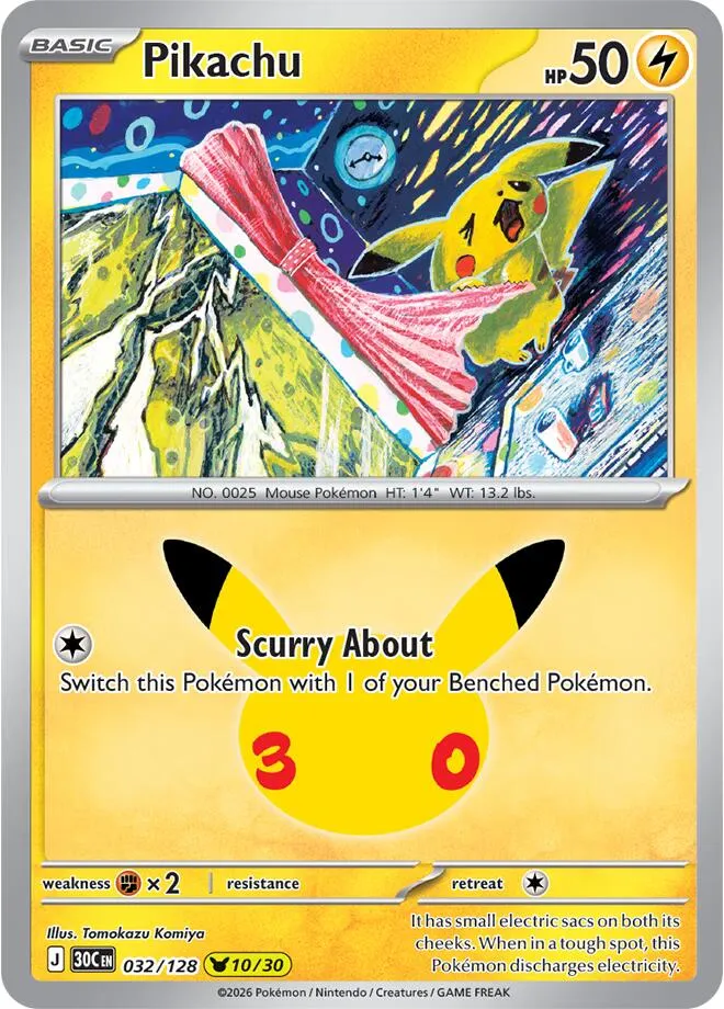 Pokémon TCG: 30th Celebration 英語版 Pikachu 32 カード表面