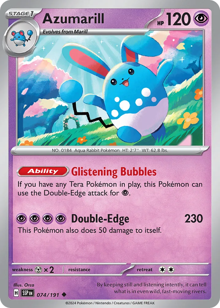 Scarlet & Violet—Surging Sparks 영어판 Azumarill 74 카드 앞면