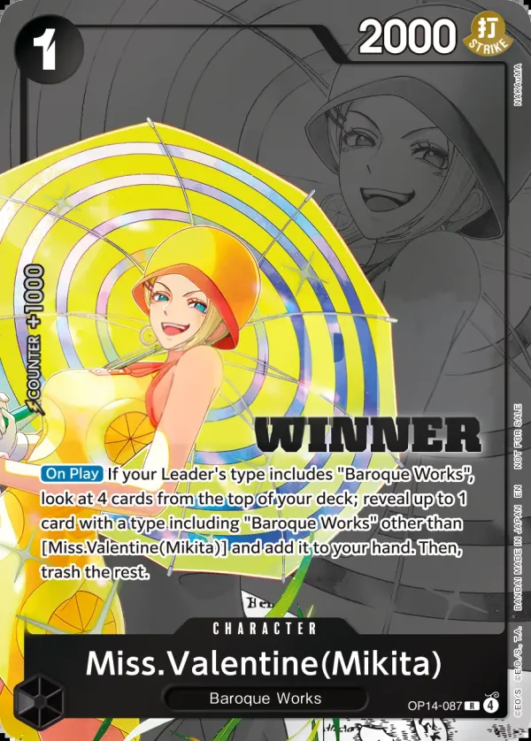 The Azure Sea's Seven 英語版 Miss.Valentine(Mikita) OP14-087 · ウィナー カード表面