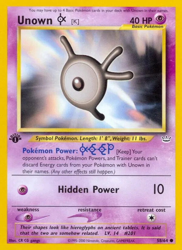 Front of Unown [K] 58, Neo Revelation English