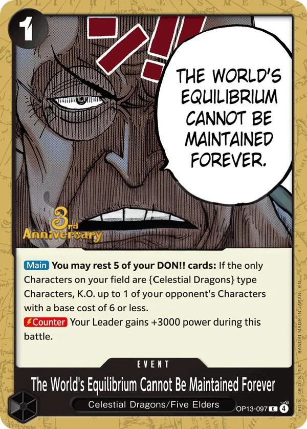 Carrying on His Will 英語版 The World's Equilibrium Cannot Be Maintained Forever OP13-097 · 記念大会 カード表面