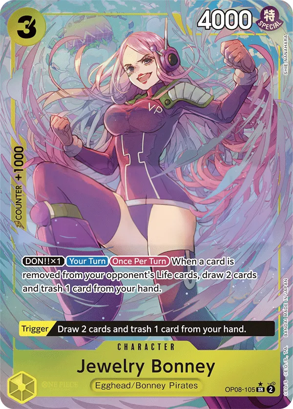 Two Legends 영어판 Jewelry Bonney OP08-105 · 패럴렐 카드 앞면