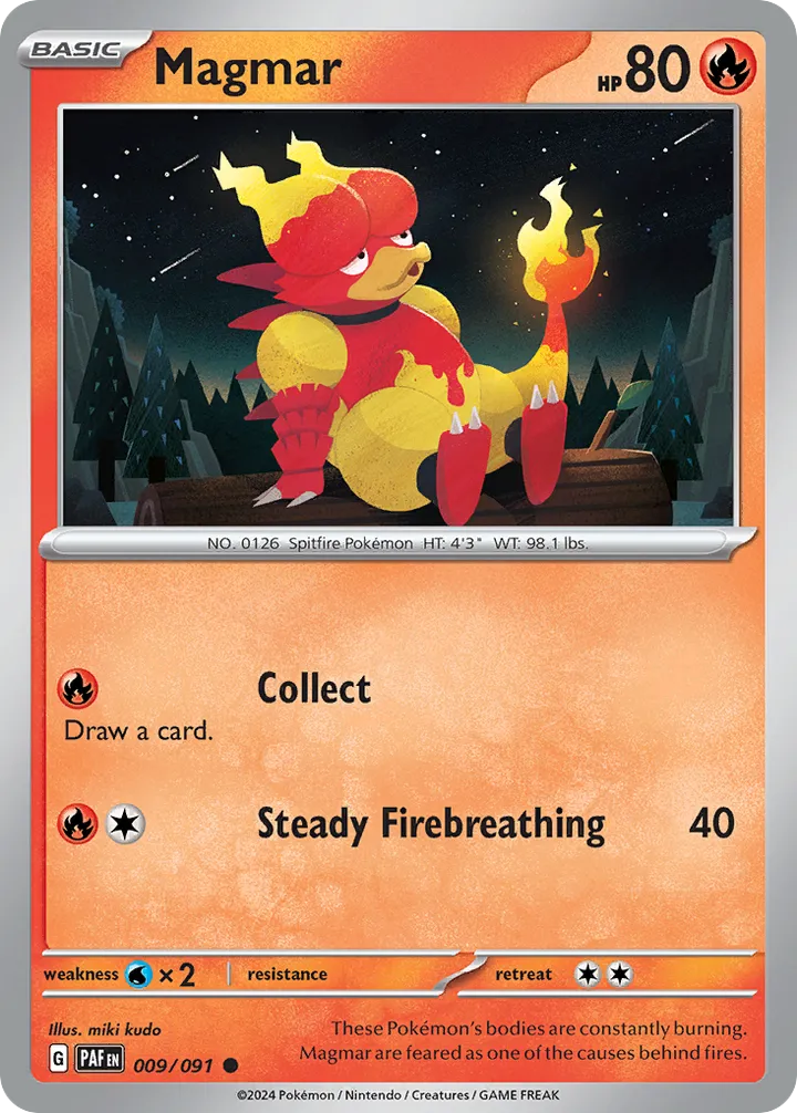 Scarlet & Violet—Paldean Fates 영어판 Magmar 9 카드 앞면