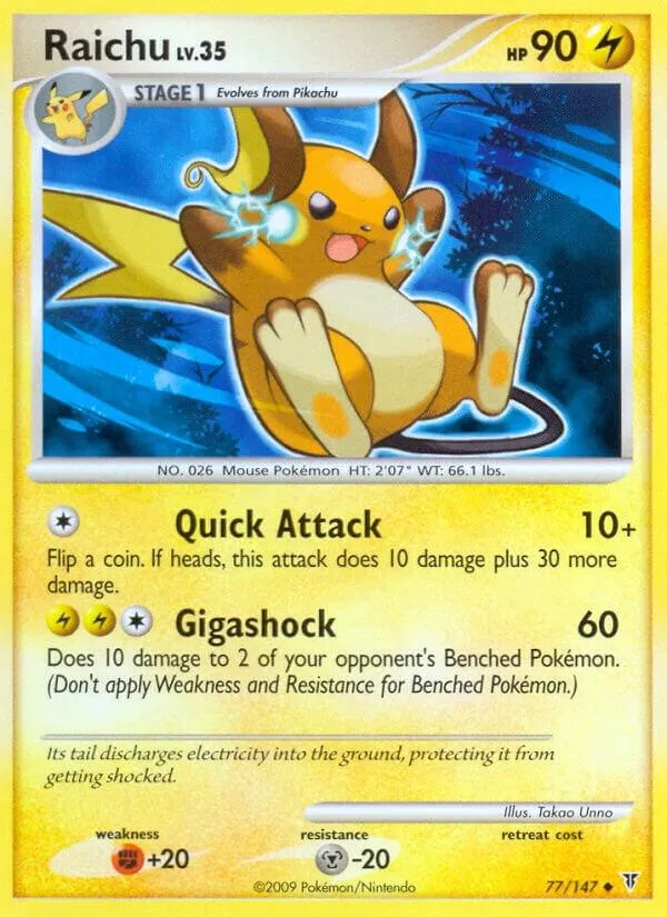 Platinum—Supreme Victors 영어판 Raichu 77 카드 앞면