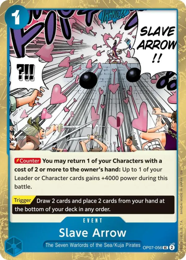 500 Years in the Future 영어판 Slave Arrow OP07-056 · 재록 · 해적 카드 앞면