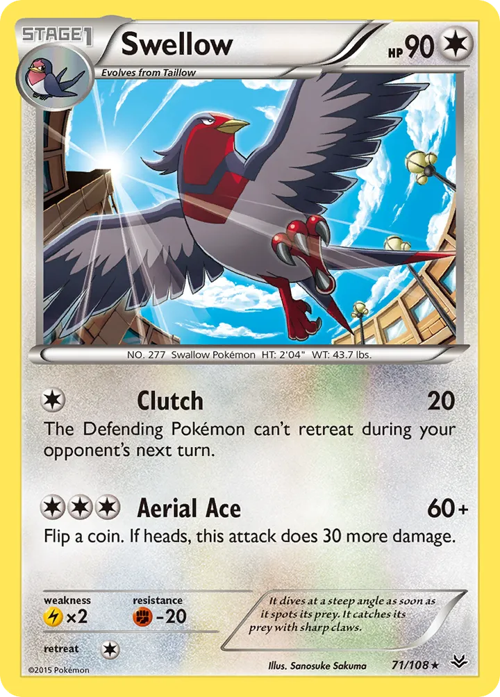 XY—Roaring Skies 영어판 Swellow 71 카드 앞면