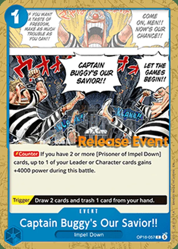 The Time of Battle 英語版 Captain Buggy's Our Savior!! OP16-057 · プレリリース カード表面