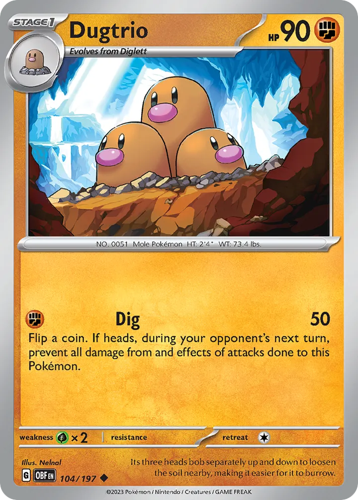 Scarlet & Violet—Obsidian Flames 영어판 Dugtrio 104 카드 앞면
