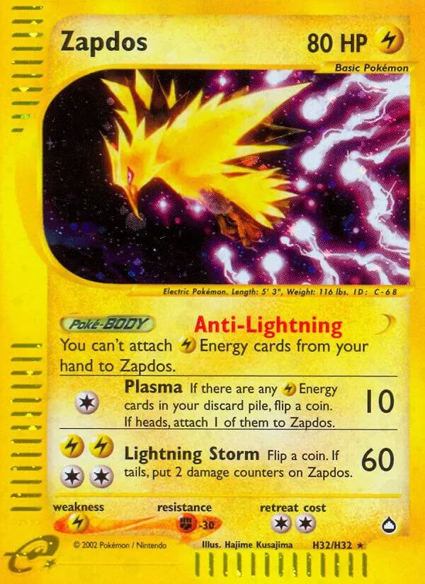 Aquapolis 영어판 Zapdos H32 카드 앞면