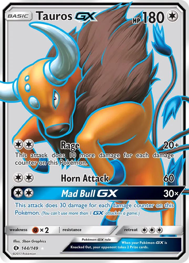 Sun & Moon 영어판 Tauros-GX 144 카드 앞면