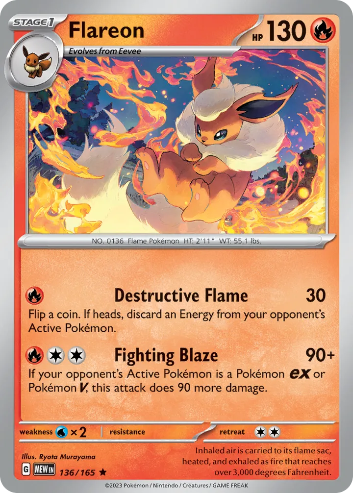 Scarlet & Violet—151 영어판 Flareon 136 카드 앞면