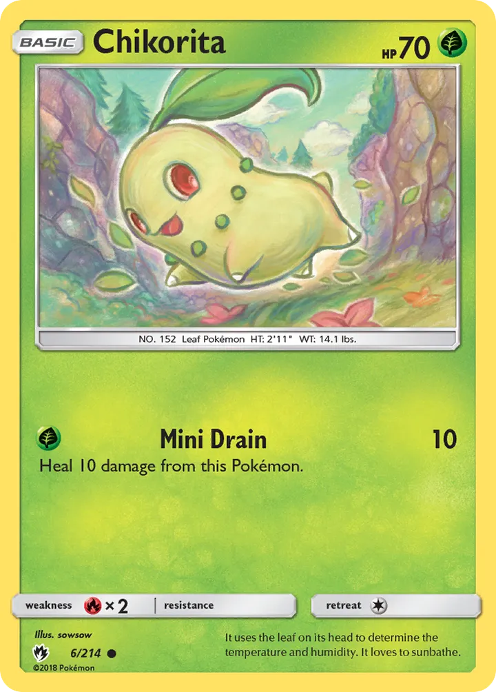 Sun & Moon—Lost Thunder 영어판 Chikorita 6 카드 앞면