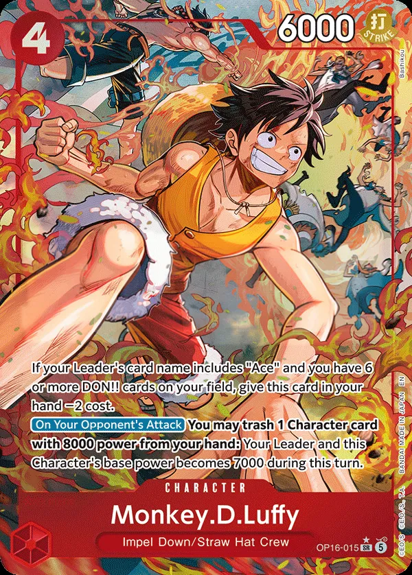 The Time of Battle 영어판 Monkey.D.Luffy OP16-015 · 패럴렐 카드 앞면