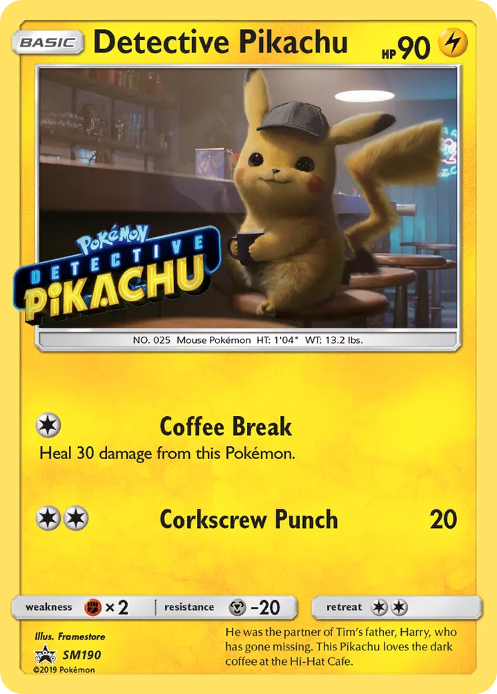 Front of Detective Pikachu SM190, SM Black Star Promos English
