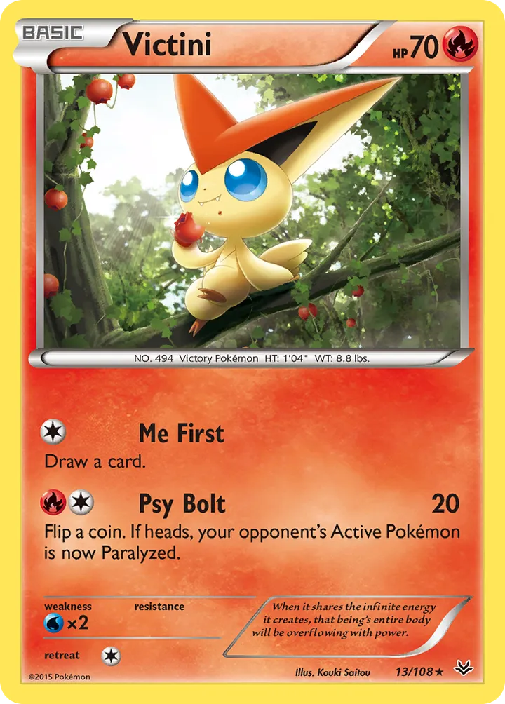 XY—Roaring Skies 영어판 Victini 13 카드 앞면