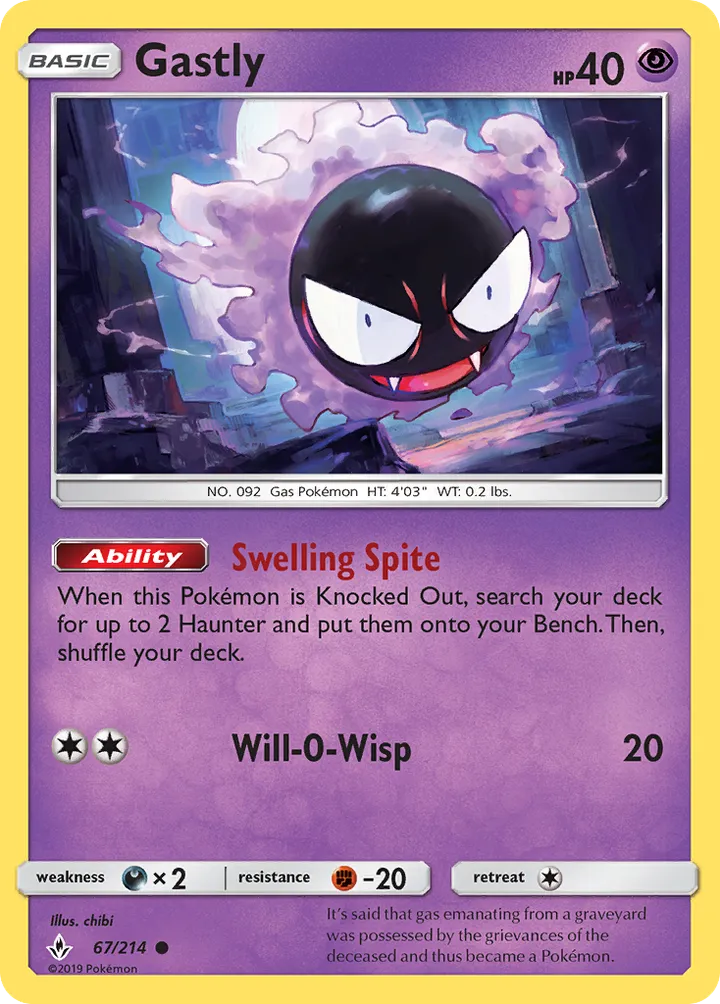 Sun & Moon—Unbroken Bonds 영어판 Gastly 67 카드 앞면