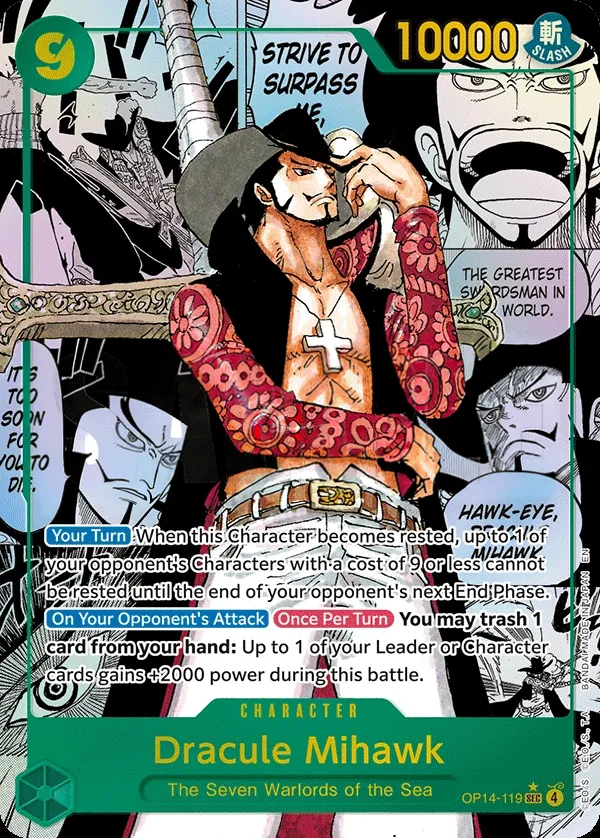 The Azure Sea's Seven 英語版 Dracule Mihawk OP14-119 · パラレル 2 カード表面