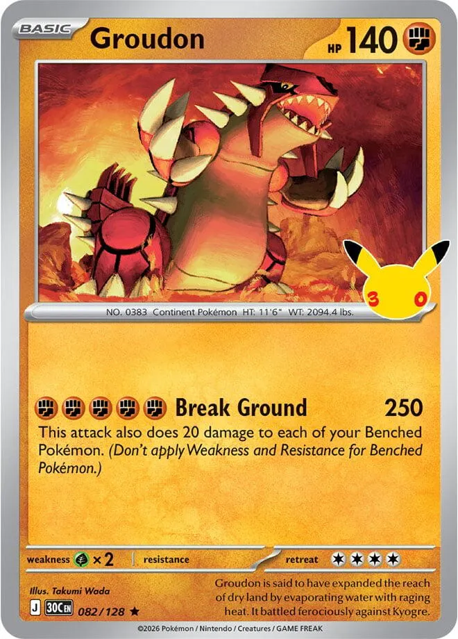 Pokémon TCG: 30th Celebration 영어판 Groudon 82 카드 앞면