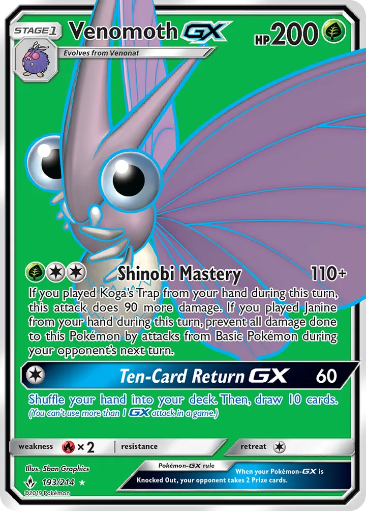 Sun & Moon—Unbroken Bonds 영어판 Venomoth-GX 193 카드 앞면