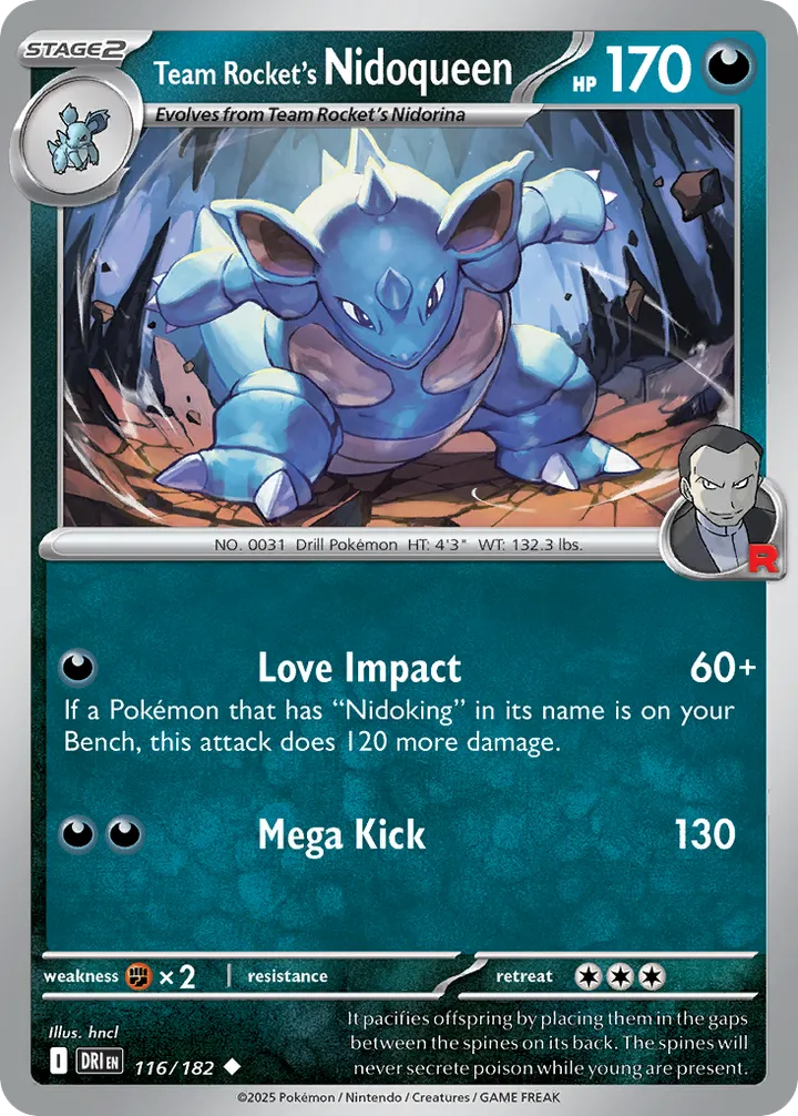 Scarlet & Violet—Destined Rivals 영어판 Team Rocket's Nidoqueen 116 카드 앞면