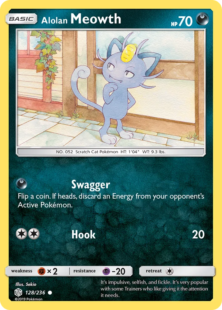 Sun & Moon—Cosmic Eclipse 영어판 Alolan Meowth 128 카드 앞면