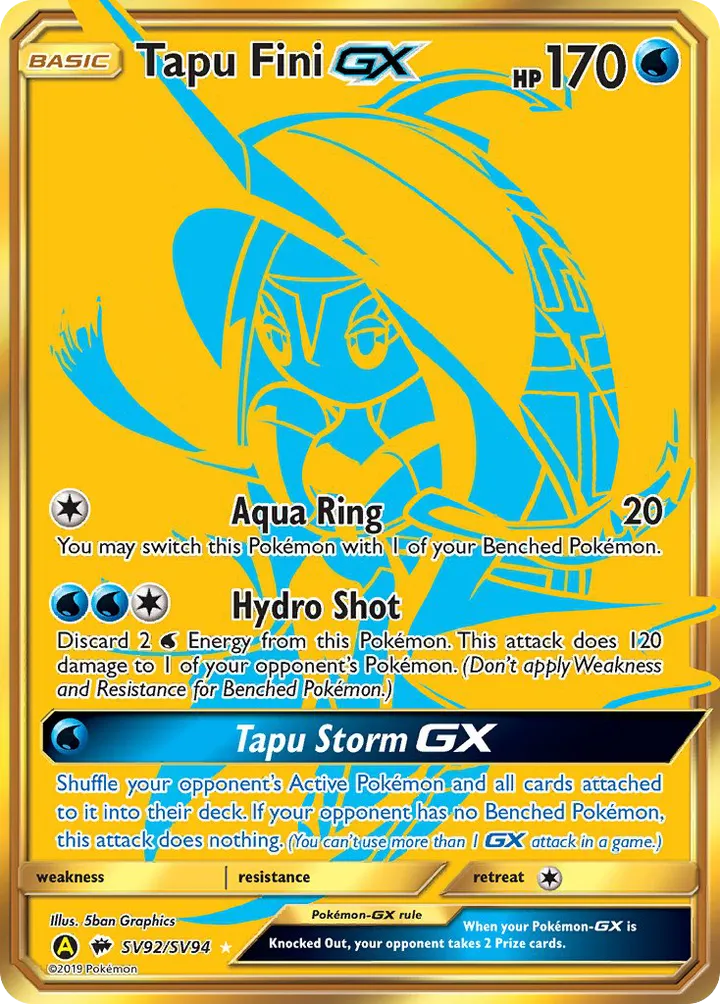 Hidden Fates 英語版 Tapu Fini-GX SV92 カード表面