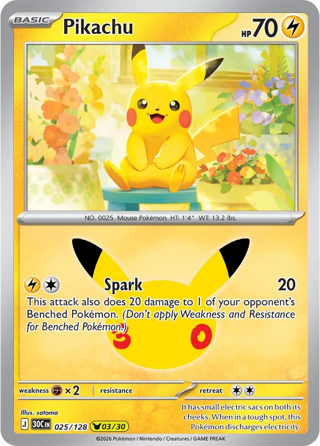Pokémon TCG: 30th Celebration 英語版 Pikachu 25 カード表面