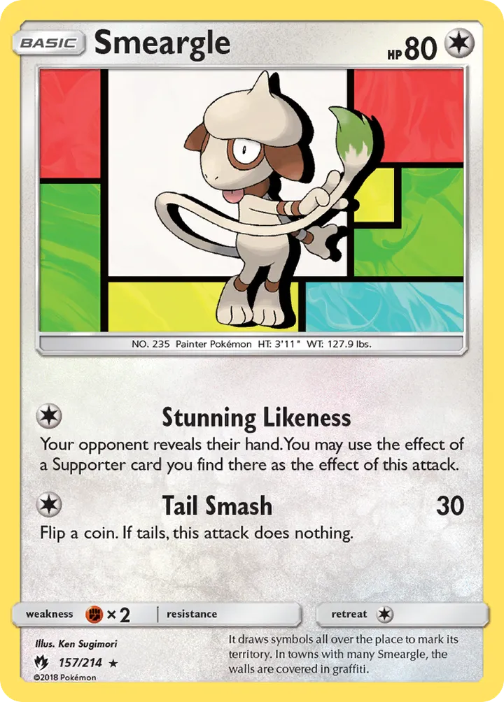 Sun & Moon—Lost Thunder 영어판 Smeargle 157 카드 앞면