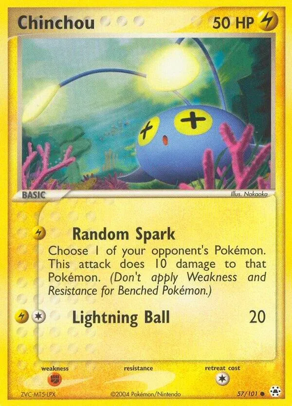 EX Hidden Legends 영어판 Chinchou 57 카드 앞면